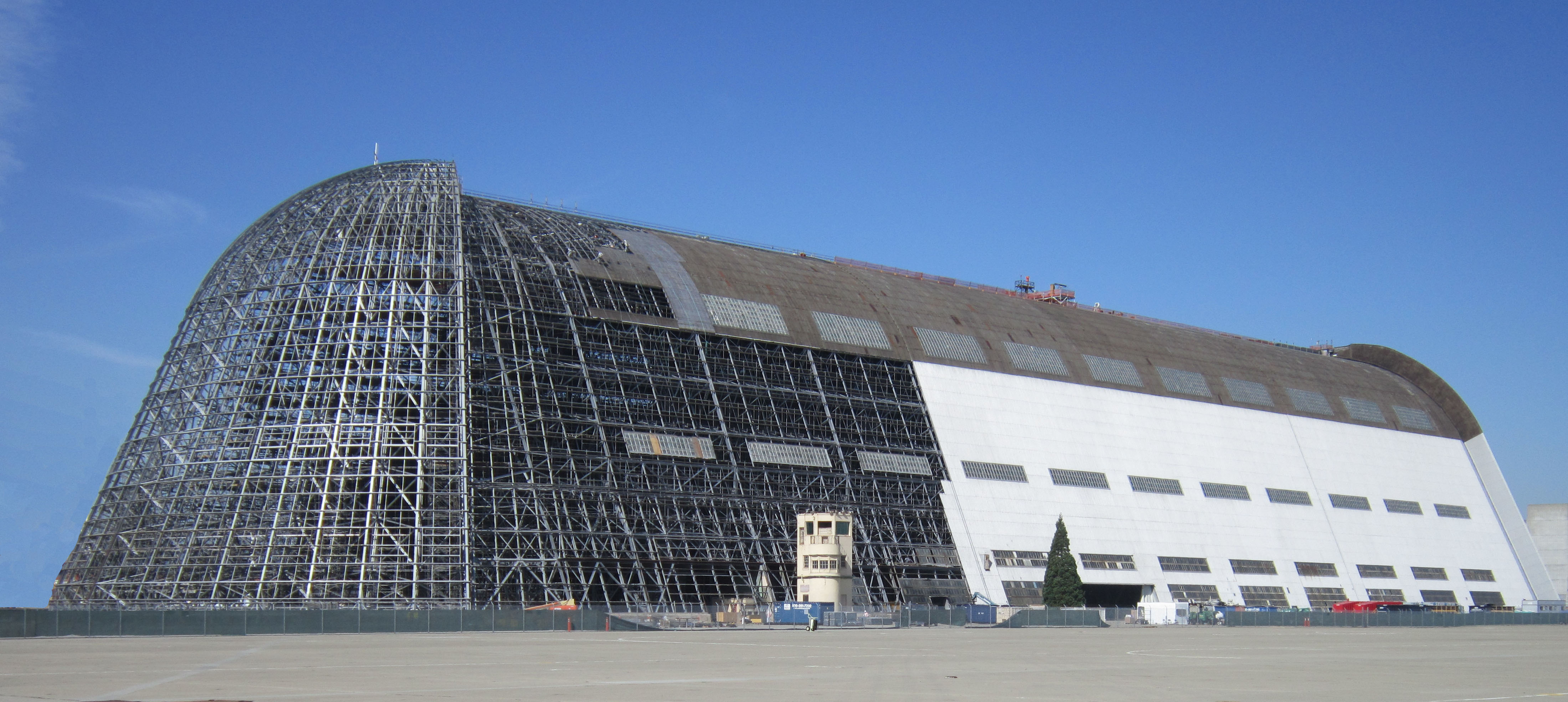Hangar 1 side view, building skin partially removed